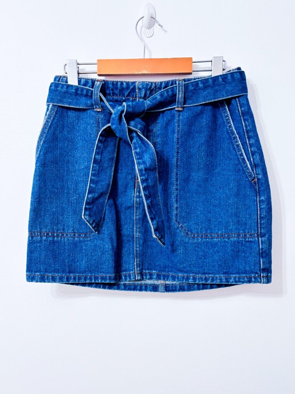 BILLABONG Dark Blue Denim Mini Skirt Tie Waist Utility Pockets Size 28